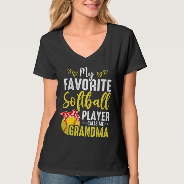 Cute My Favorite Softball Player ringer mig mormor T Shirt (Framsida)