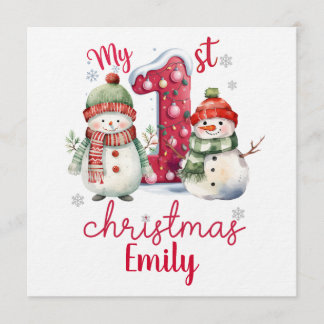 Cute My First Christmas Snowmen Personalize Baby  Inbjudningar