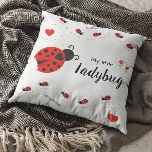 Cute My Little Ladybug Red and Black med Namn Kudde (Skapare uppladdad)