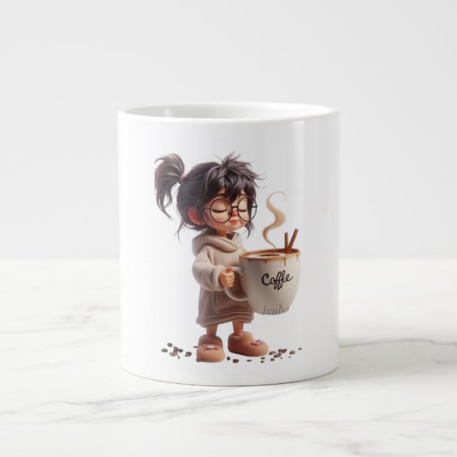 Cute Mysigt Girl Coffee Mugg Jumbo Mugg (Framsidan)
