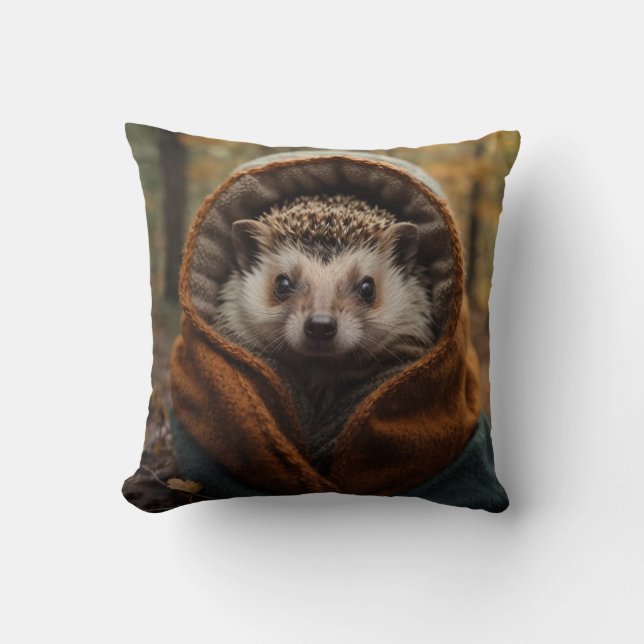 Cute Mysigt Hedgehog Autumn Season Kudde (Framsida)