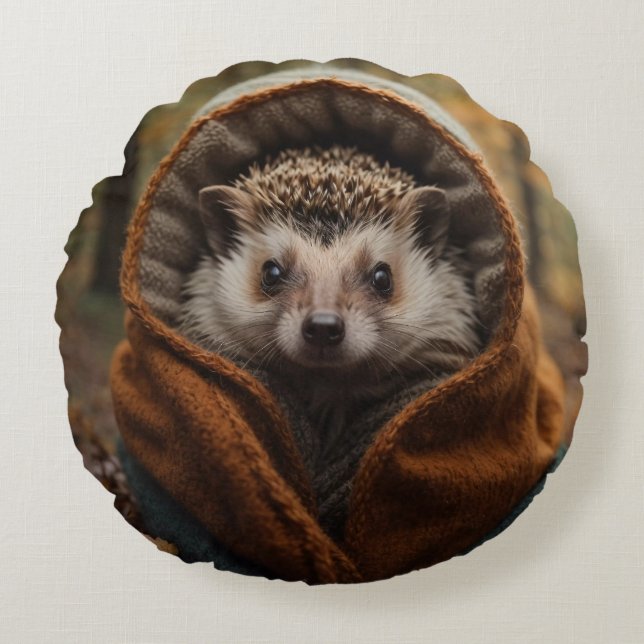 Cute Mysigt Hedgehog Autumn Season Rund Kudde (Framsidan)