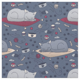 Cute & Mysigt Sömnig Cat Dreams Mönster Tyg