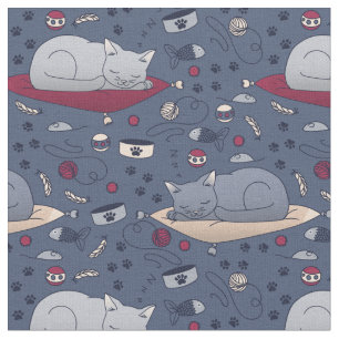 Cute & Mysigt Sömnig Cat Dreams Mönster Tyg