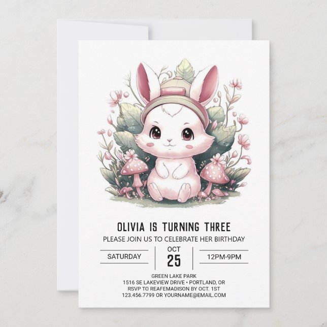 Cute Mystical Bunny Digital Birthday Inbjudningar (Framsida)