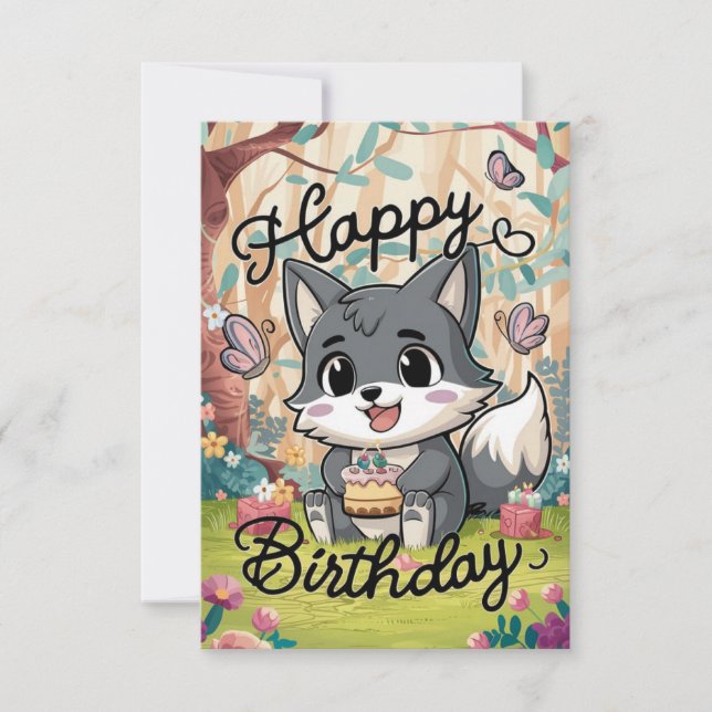 Cute Mystical Varg Digital Birthday Kort (Framsida)