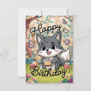Cute Mystical Varg Digital Birthday Kort