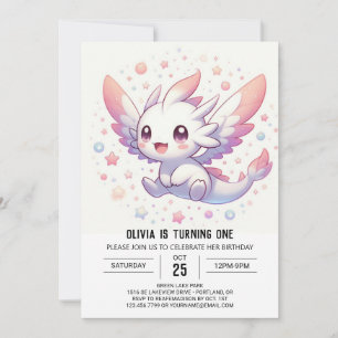 Cute Mythical Dragon 1:a födelsedagen Inbjudningar