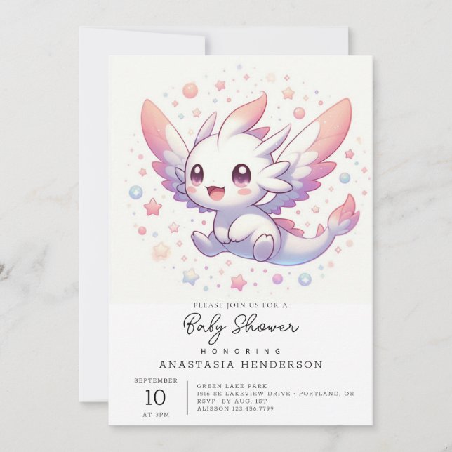 Cute Mythical Dragon Baby Shower Inbjudningar (Framsida)