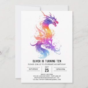 Cute Mythical Dragon Watercolor Birthday Inbjudningar