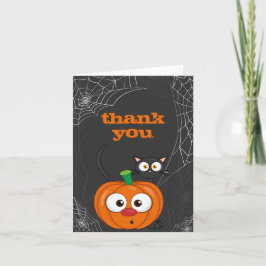 Cute n Spooky Cat och Pumpkin Halloween Tack Kort