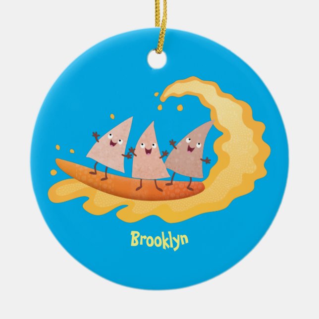 Cute nachos maj chip surfande tecknad julgransprydnad keramik (Framsidan)