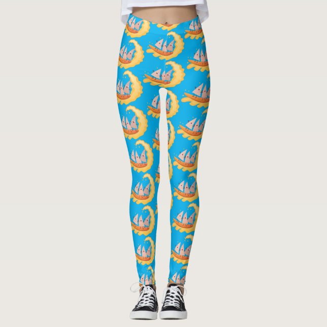 Cute nachos maj chip surfande tecknad leggings (Framsida)