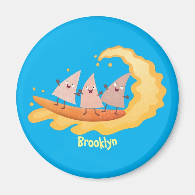 Cute nachos maj chip surfande tecknad magnet (Framsidan)