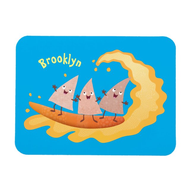 Cute nachos maj chip surfande tecknad magnet (Horisontell)