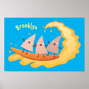 Cute nachos maj chip surfande tecknad poster