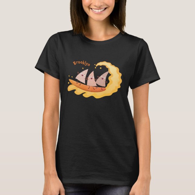 Cute nachos maj chip surfande tecknad t shirt (Framsida)