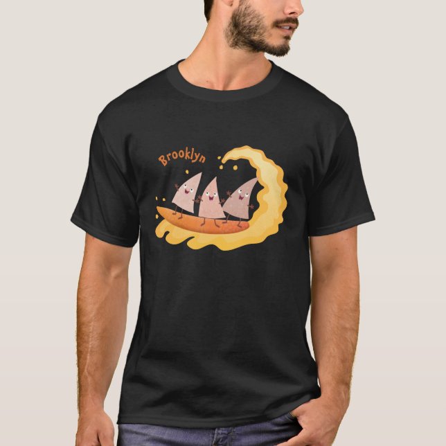 Cute nachos maj chip surfande tecknad t shirt (Framsida)