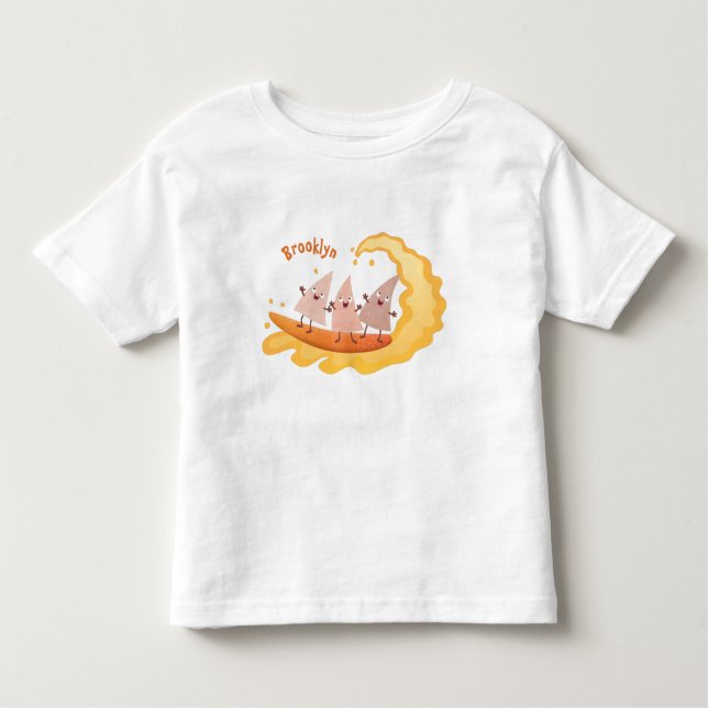Cute nachos maj chip surfande tecknad t shirt (Framsida)