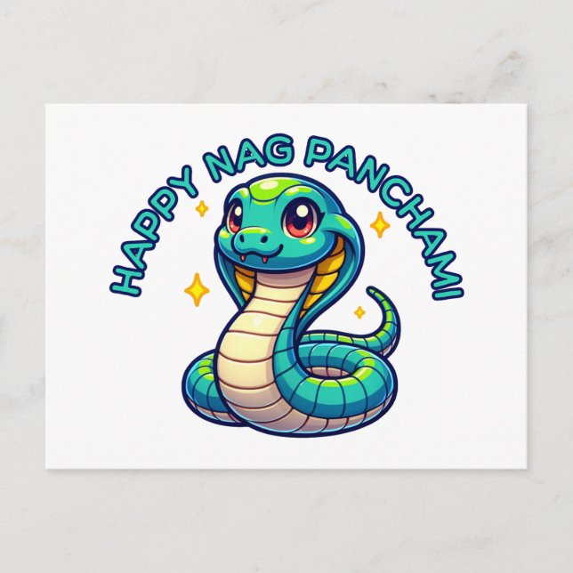 Cute Naga Panchami Blue Cobra Vykort (Framsida)