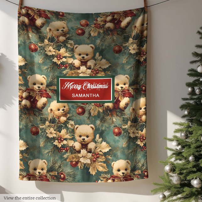 Cute-Nallarna Pastel Muted Färg Fleecefilt (Cute Christmas Teddy Bears Pastel Muted Colors Fleece Blanket)