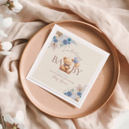 Cute Nalle 2-bubblor Blåa blommor Pappersservett