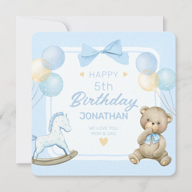 Cute Nalle and Rocking Horse Inbjudningar (Framsida)