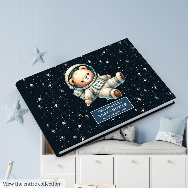 Cute Nalle Astronaut Boy Shower Gästböcker (Cute Teddy Bear Astronaut Boy Baby Shower Guest Book)