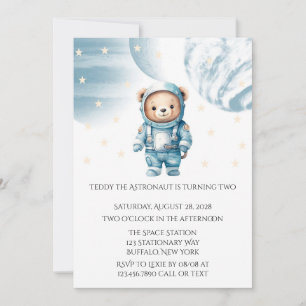 Cute Nalle Astronaut Födelsedagsfest Inbjudningar