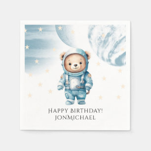 Cute Nalle Astronaut Födelsedagsfest Pappersservett