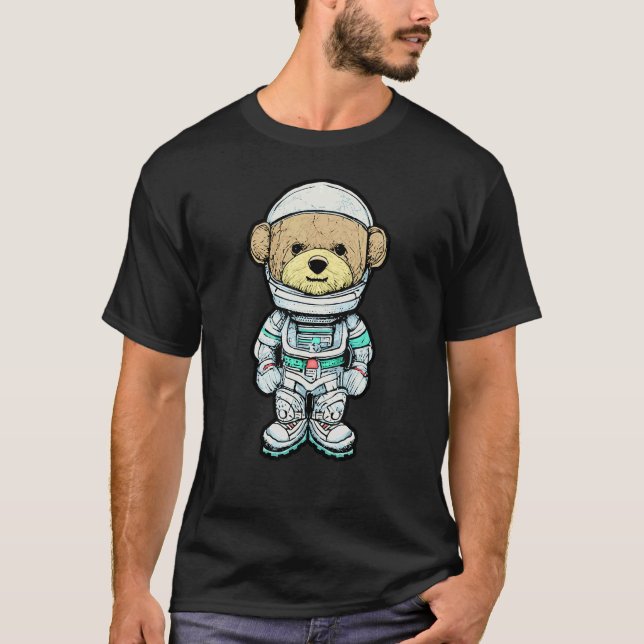 Cute Nalle Astronaut Spaceman 2 T Shirt (Framsida)