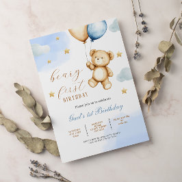 Cute Nalle Baby Beary First Birday Inbjudningar
