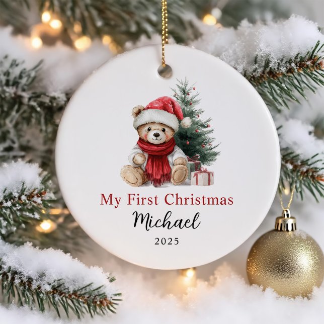 Cute Nalle Baby Första jul Julgransprydnad Keramik (Skapare uppladdad)
