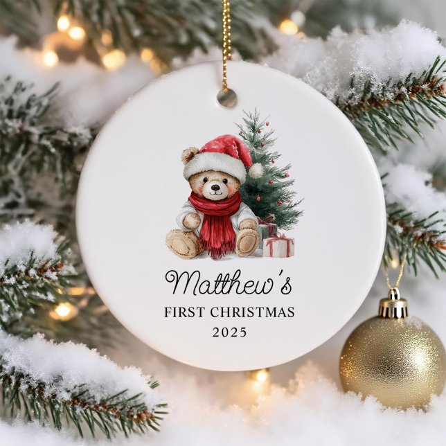 Cute Nalle Baby Första jul Julgransprydnad Keramik (Skapare uppladdad)