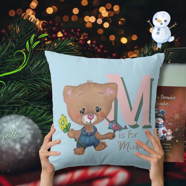 Cute Nalle Baby Light Blue Kudde (Cute Teddy Bear Baby Light Blue Throw Pillow)