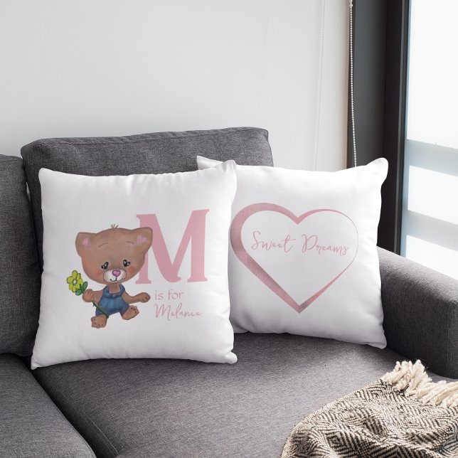 Cute Nalle Baby Rosa White Kudde (Cute Teddy bear white flower Throw Pillow)