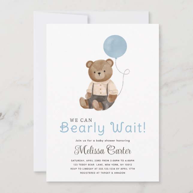 Cute Nalle Baby Shower Boy Party-inbjudan Inbjudningar (Framsida)