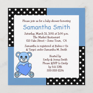 Cute Nalle Baby Shower-inbjudan Blue Black Inbjudningar