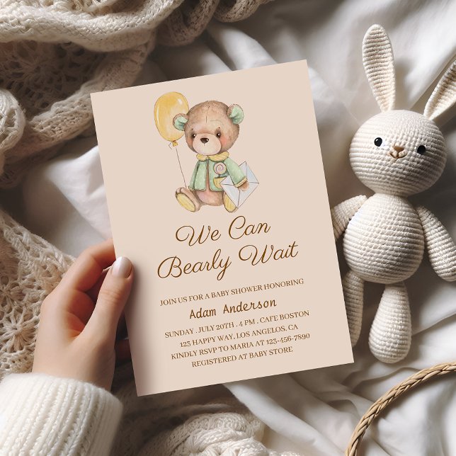 Cute Nalle Baby Shower - vi kan vänta tidigt Inbjudningar (Skapare uppladdad)