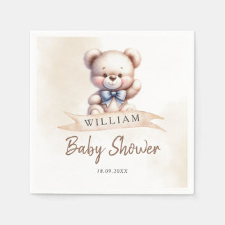 Cute Nalle Baby Shower Watercolor Anpassningsbar Pappersservett