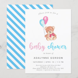 Cute Nalle Baby Shower Watercolor Sweet Inbjudningar