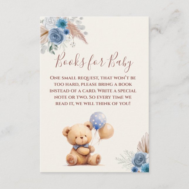 Cute Nalle Balloho Blue Bokar för Baby Tilläggskort (Framsida)
