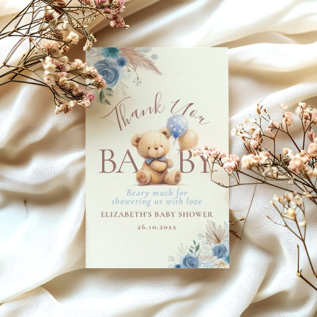 Cute Nalle Balloho Blue Ro Blommigt Tack Kort (Skapare uppladdad)