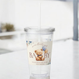 Cute Nalle Balloho Blue Ro Blommigt Take Away Mugg