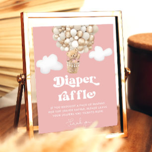 Cute Nalle Balloon Flicka Diaper Raffle Poster