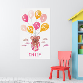 Cute Nalle Balloons Girl Födelsedagsfest Poster
