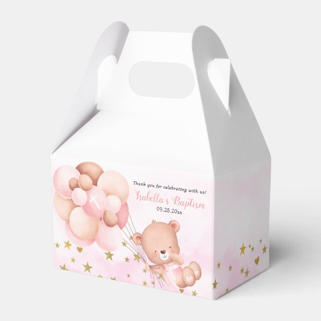 Cute Nalle & Balloons Rosa Girl Girl Girl Bisaptis Presentaskar (Framsidan Sidan)