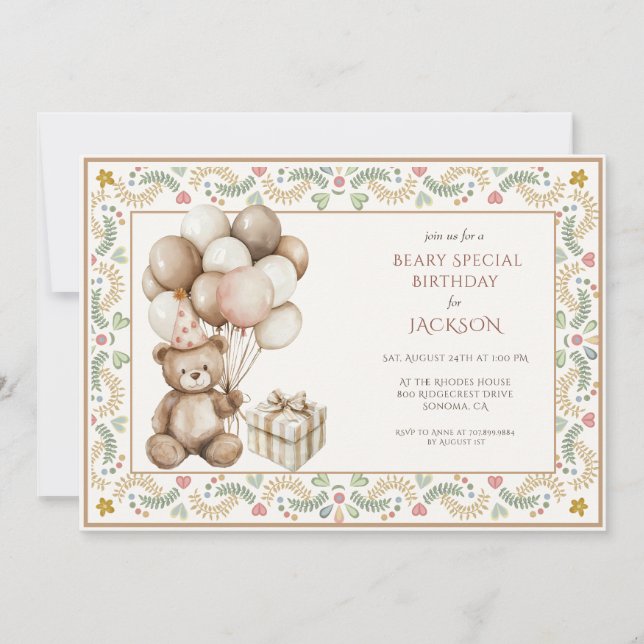 Cute Nalle Birthday Inbjudningar (Framsida)