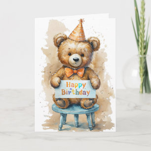 Cute Nalle Birthday Önskemål Watercolor Art Kort