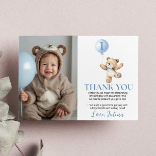 Cute Nalle Blue Balloon Beary Birthday Photo Tack Kort